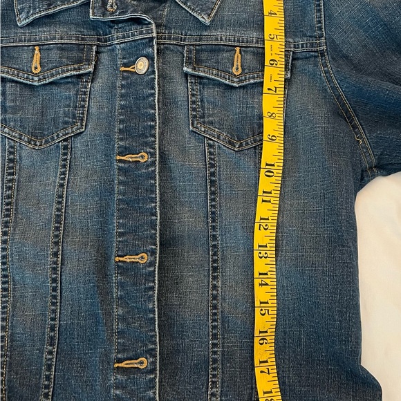 Old Navy Medium Dark Wash Jean Jacket Front Chest Pockets Silver Buttons Sz M/L - Picture 4 of 6